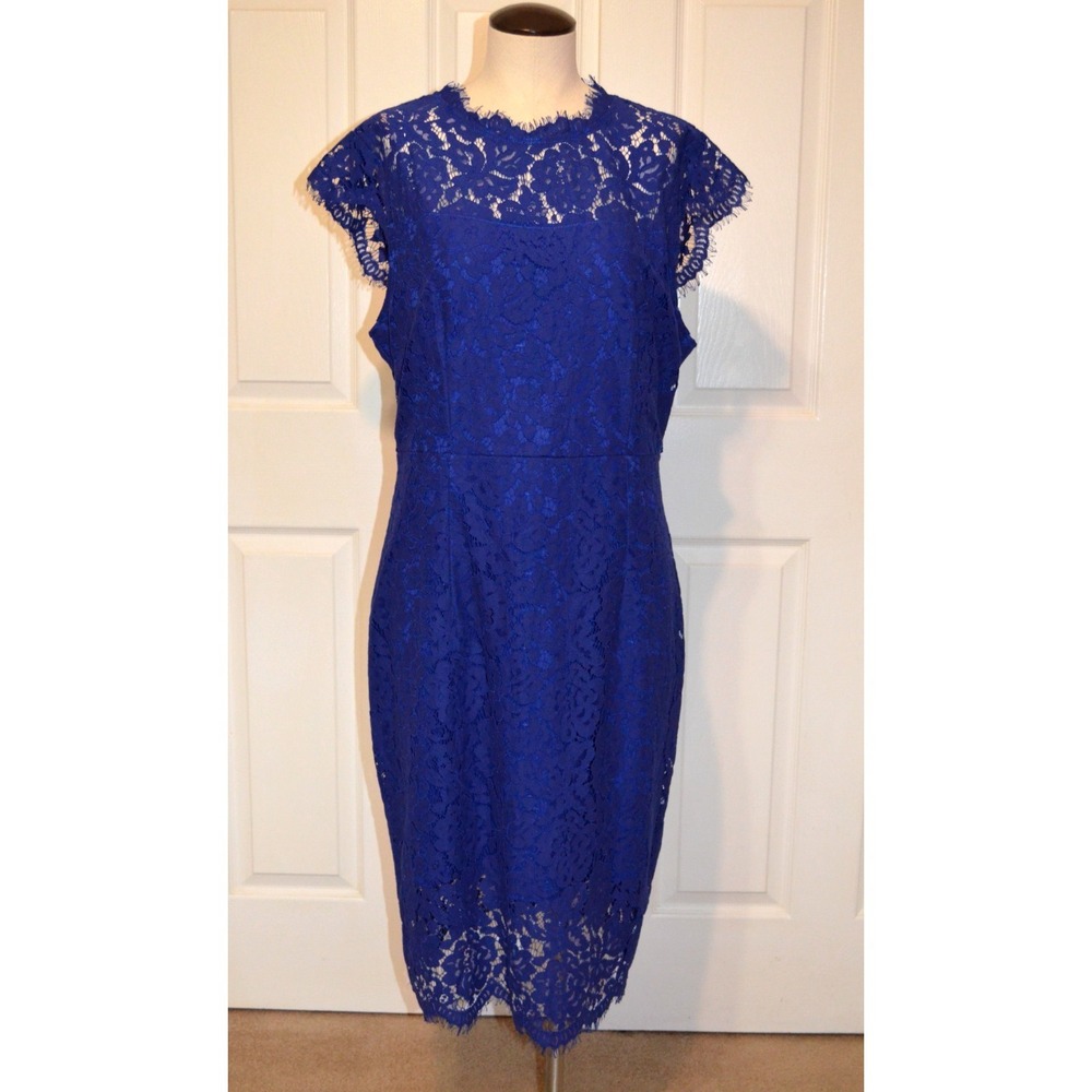 Merokeety Blue Sleeveless Floral Lace Midi Sheath Dress Womens XL Lined Nwt's